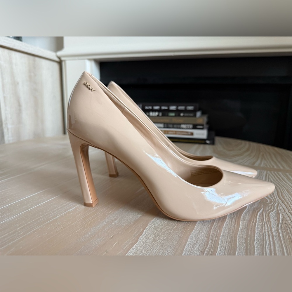 DKNY Nude Patent Leather Pointed Toe Pumps